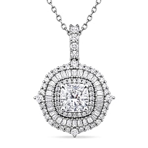 Luxuriant Lab Grown Diamond G-H SI 2.00 ctw Double Halo Pendant Necklace in Rhodium Over Sterling Silver (20 Inches)