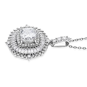 Luxuriant Lab Grown Diamond G-H SI 2.00 ctw Double Halo Pendant Necklace in Rhodium Over Sterling Silver (20 Inches)