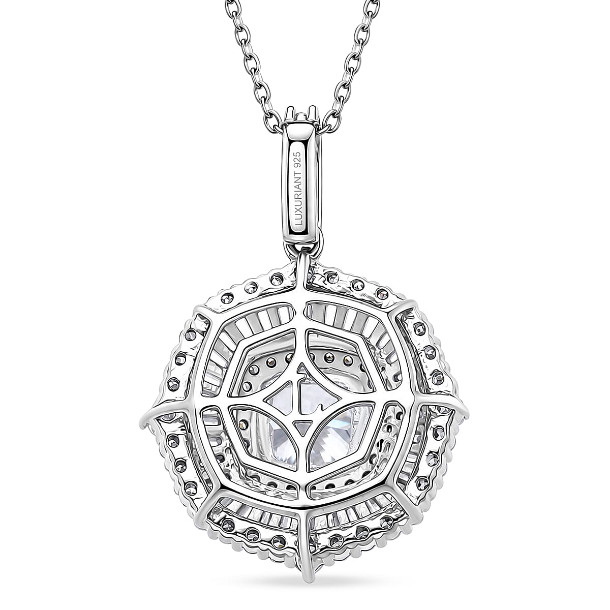 Luxuriant Lab Grown Diamond G-H SI 2.00 ctw Double Halo Pendant Necklace in Rhodium Over Sterling Silver (20 Inches) image number 4