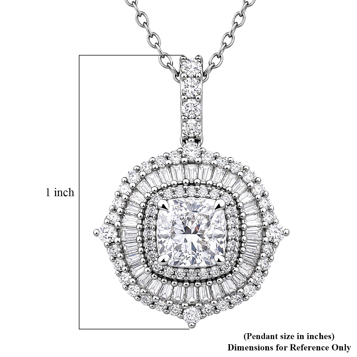 Luxuriant Lab Grown Diamond G-H SI 2.00 ctw Double Halo Pendant Necklace in Rhodium Over Sterling Silver (20 Inches)