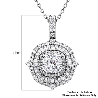 Luxuriant Lab Grown Diamond G-H SI 2.00 ctw Double Halo Pendant Necklace in Rhodium Over Sterling Silver (20 Inches)