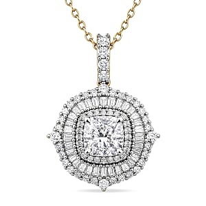 Luxuriant Lab Grown Diamond G-H SI 2.00 ctw Double Halo Pendant Necklace in 18K Vermeil Yellow Gold Over Sterling Silver (20 Inches)