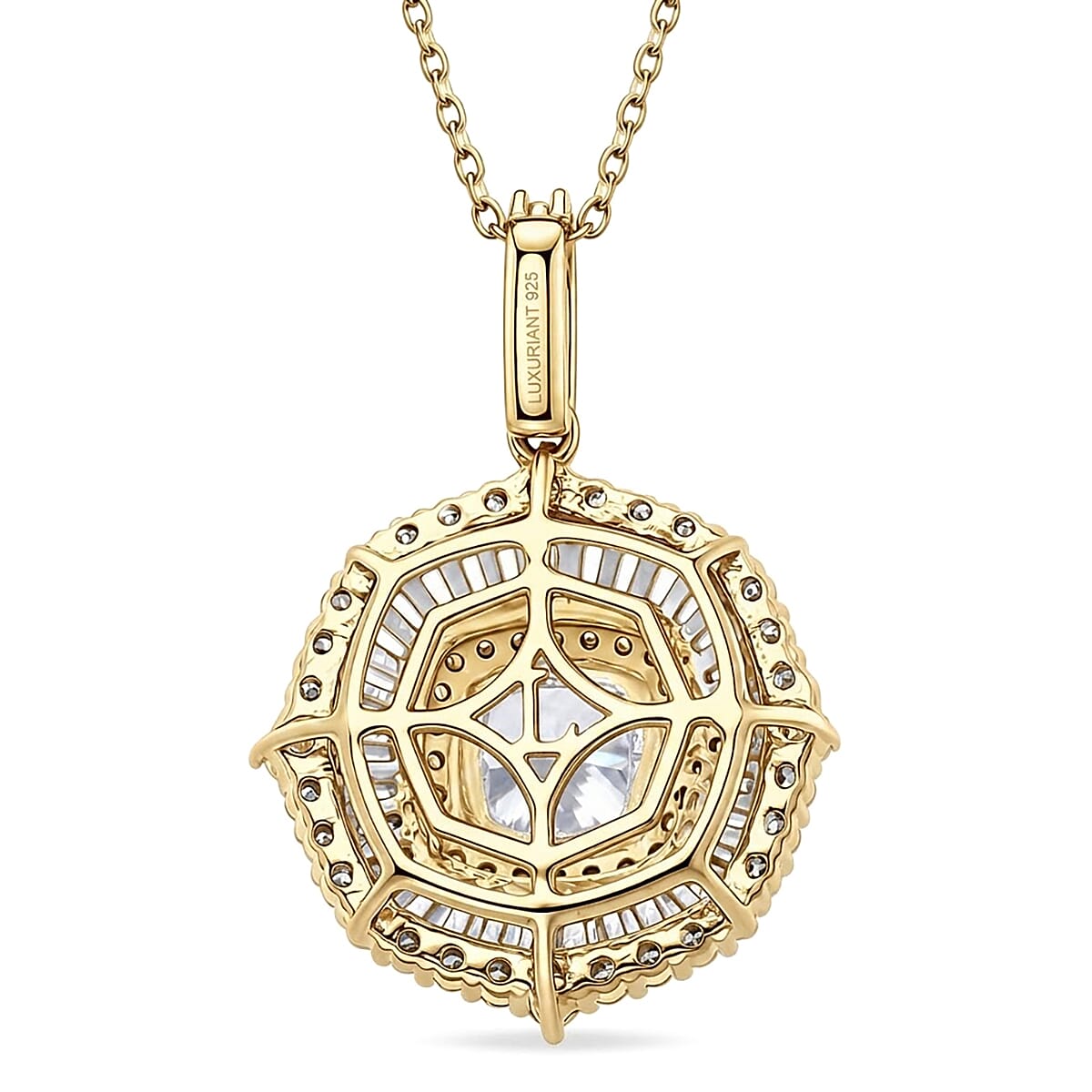 Luxuriant Lab Grown Diamond G-H SI 2.00 ctw Double Halo Pendant Necklace in 18K Vermeil Yellow Gold Over Sterling Silver (20 Inches) image number 4