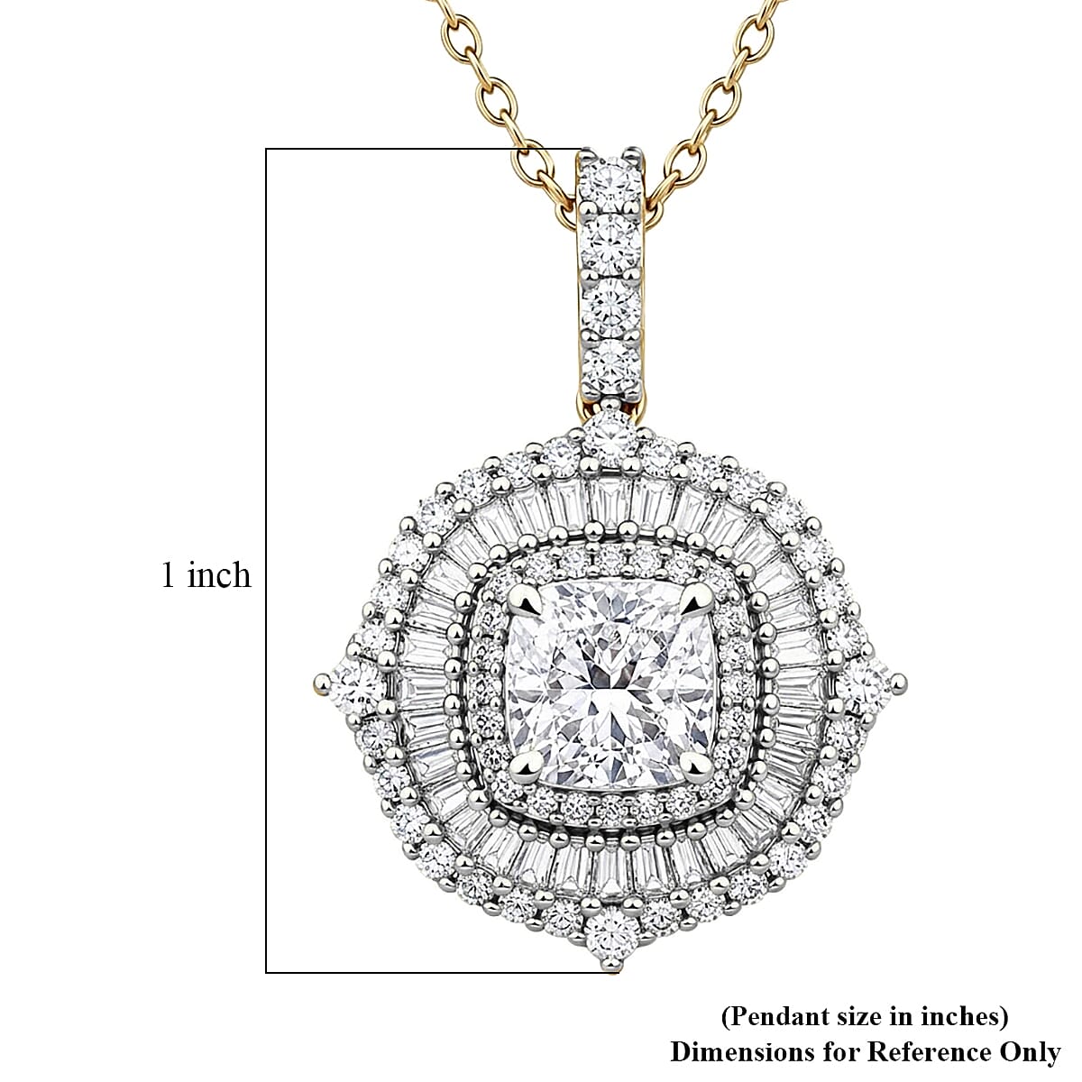 Luxuriant Lab Grown Diamond G-H SI 2.00 ctw Double Halo Pendant Necklace in 18K Vermeil Yellow Gold Over Sterling Silver (20 Inches) image number 5