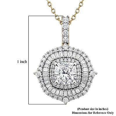 Luxuriant Lab Grown Diamond G-H SI 2.00 ctw Double Halo Pendant Necklace in 18K Vermeil Yellow Gold Over Sterling Silver (20 Inches)