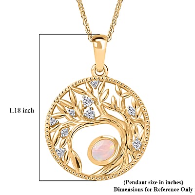 D'Joy Premium Ethiopian Welo Opal and White Zircon 0.40 ctw Pendant Necklace in 14K Yellow Gold Over Sterling Silver 20 Inches