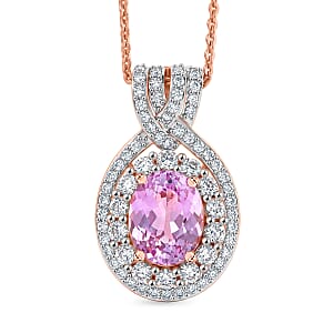 D'Joy Premium Martha Rocha Kunzite and White Zircon 3.80 ctw Pendant Necklace in 18K Vermeil Rose Gold Over Sterling Silver 20 Inches