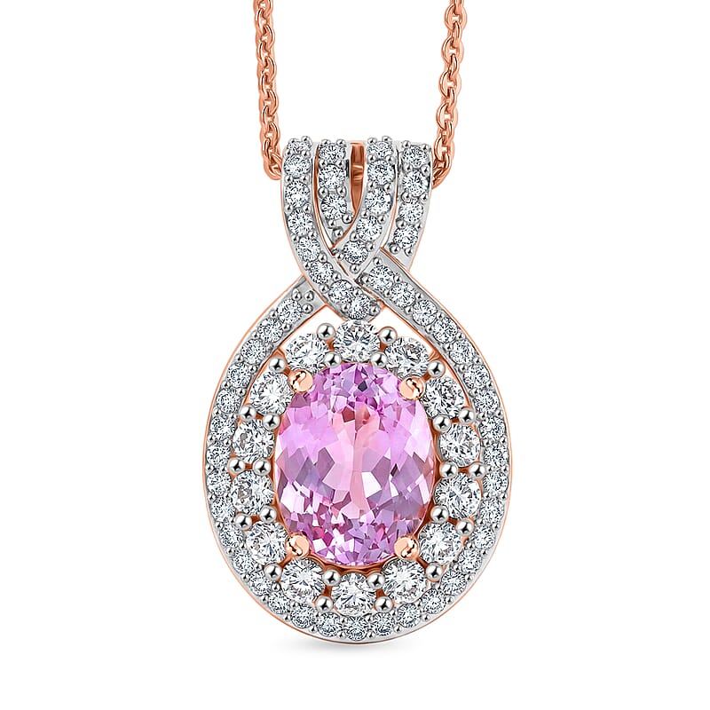D'Joy Premium Martha Rocha Kunzite and White Zircon 3.80 ctw Beaded Mirror Pendant Necklace in 18K Vermeil Rose Gold Over Sterling Silver 20 Inches