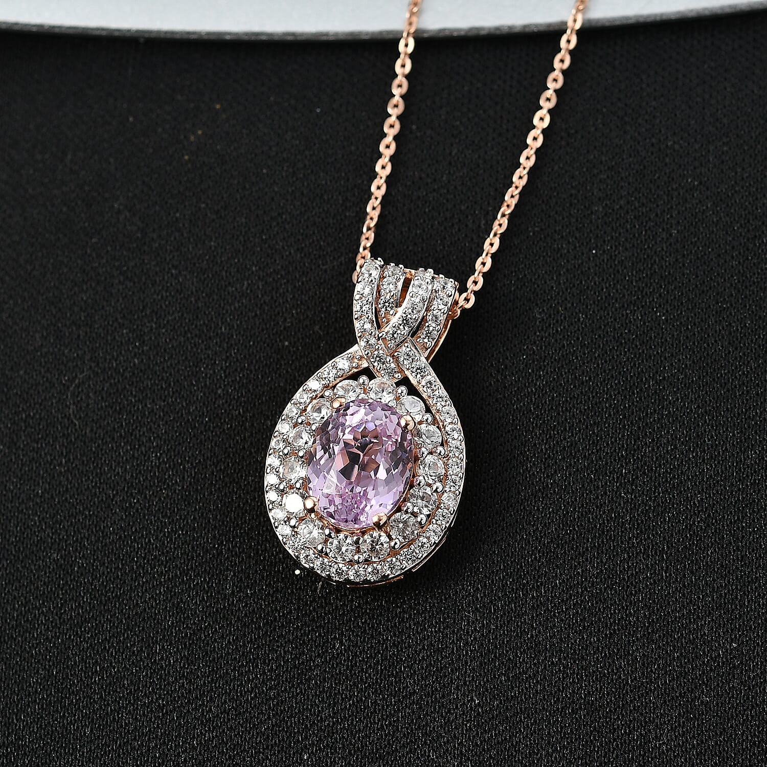 D'Joy Premium Martha Rocha Kunzite and White Zircon 3.80 ctw Beaded Mirror Pendant Necklace in 18K Vermeil Rose Gold Over Sterling Silver 20 Inches