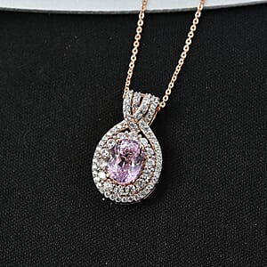 D'Joy Premium Martha Rocha Kunzite and White Zircon 3.80 ctw Pendant Necklace in 18K Vermeil Rose Gold Over Sterling Silver 20 Inches