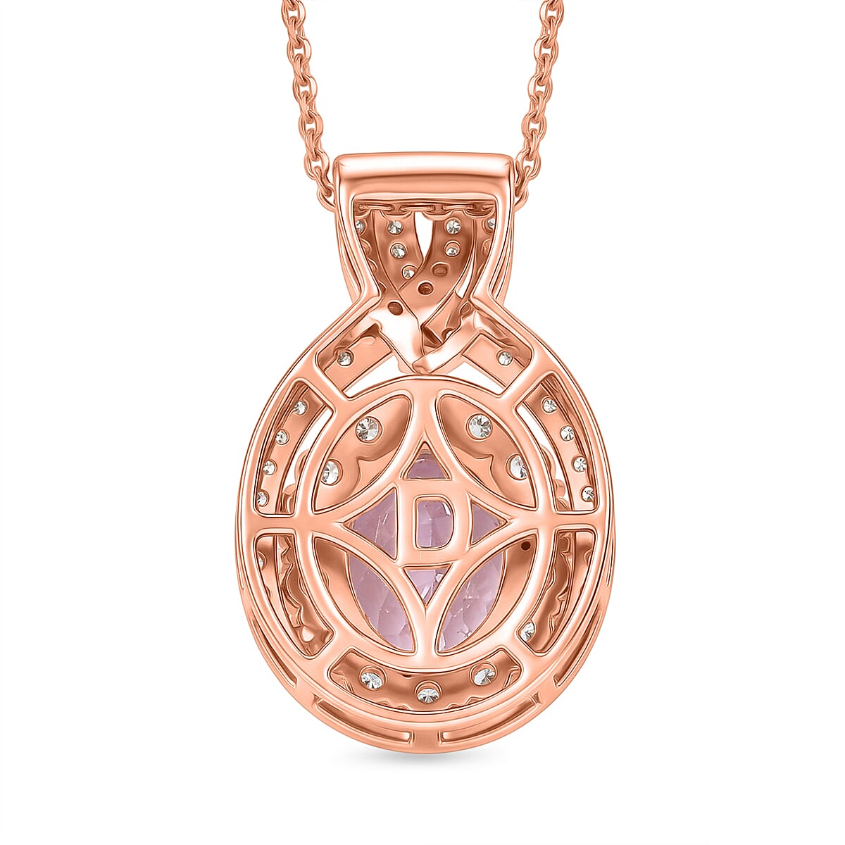 D'Joy Premium Martha Rocha Kunzite and White Zircon 3.80 ctw Beaded Mirror Pendant Necklace in 18K Vermeil Rose Gold Over Sterling Silver 20 Inches