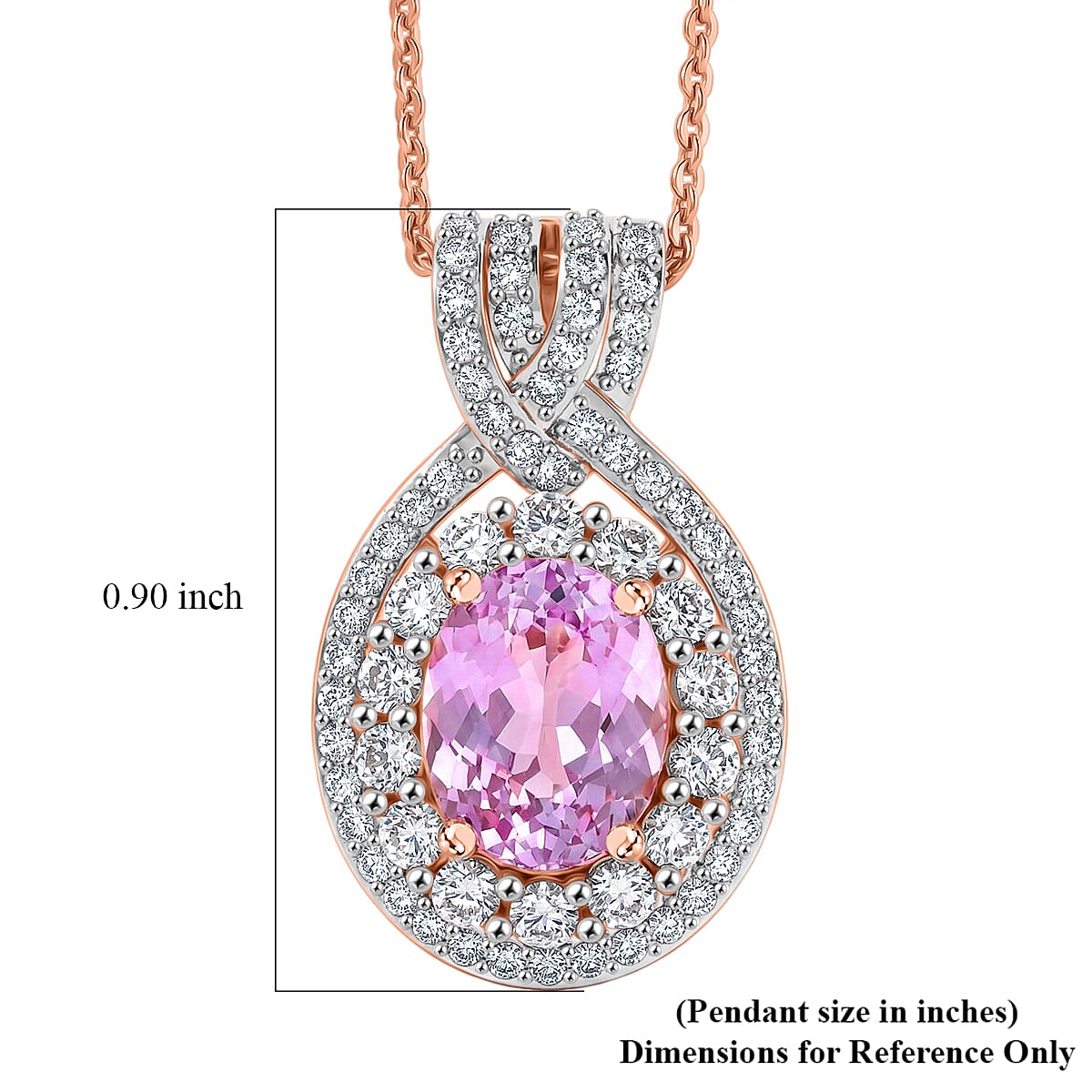 D'Joy Premium Martha Rocha Kunzite and White Zircon 3.80 ctw Beaded Mirror Pendant Necklace in 18K Vermeil Rose Gold Over Sterling Silver 20 Inches