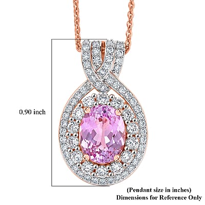 D'Joy Premium Martha Rocha Kunzite and White Zircon 3.80 ctw Beaded Mirror Pendant Necklace in 18K Vermeil Rose Gold Over Sterling Silver 20 Inches