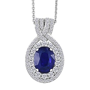 D'Joy Premium Tanzanian Blue Spinel and White Zircon 3.70 ctw Pendant Necklace in Rhodium Over Sterling Silver 20 Inches 