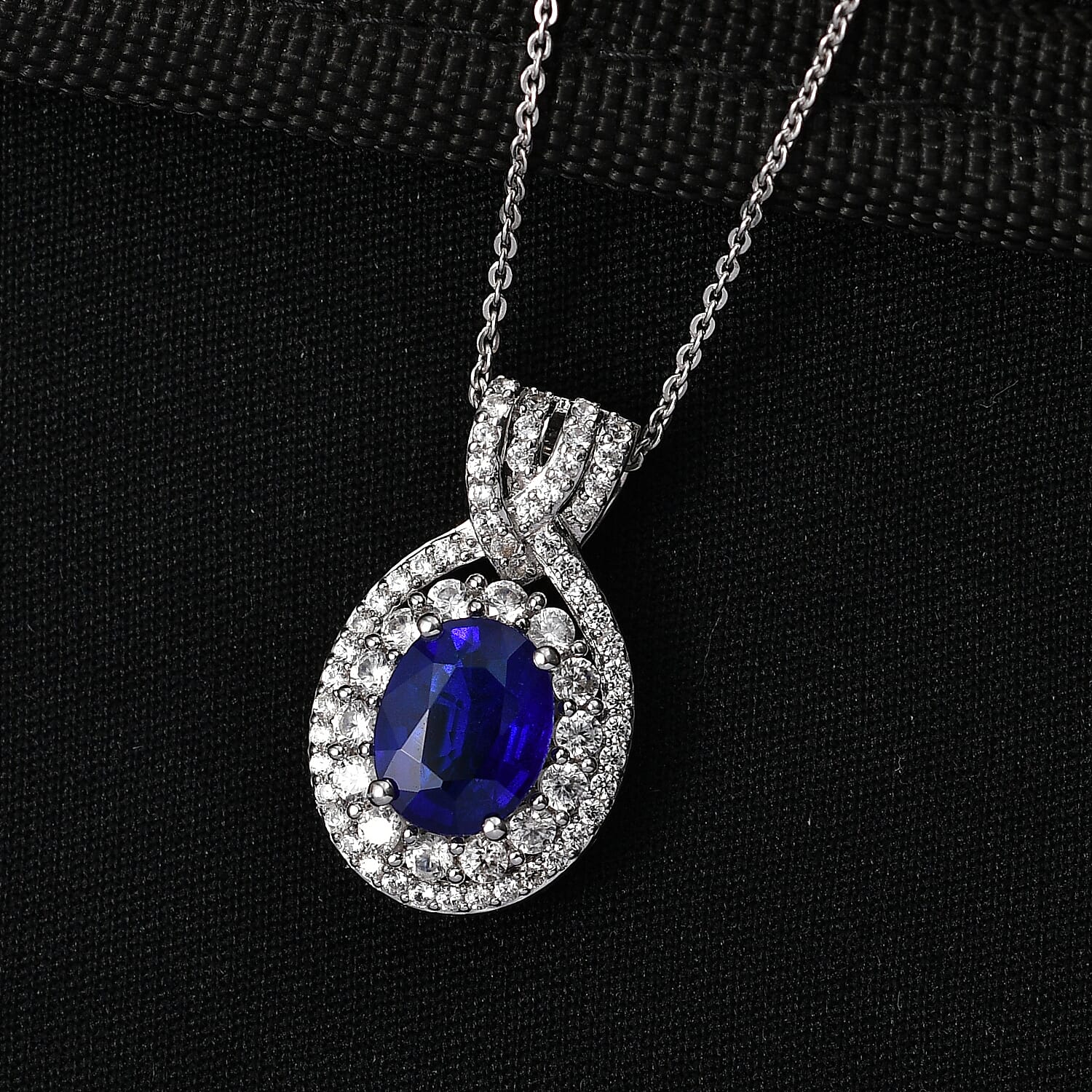 D'Joy Premium Tanzanian Blue Spinel (DF) and White Zircon 3.70 ctw Pendant Necklace in Rhodium Over Sterling Silver 20 Inches 