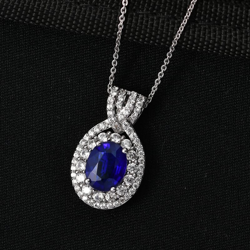 D'Joy Premium Tanzanian Blue Spinel (DF) and White Zircon 3.70 ctw Pendant Necklace in Rhodium Over Sterling Silver 20 Inches