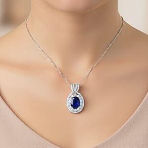 D'Joy Premium Tanzanian Blue Spinel and White Zircon 3.70 ctw Pendant Necklace in Rhodium Over Sterling Silver 20 Inches 