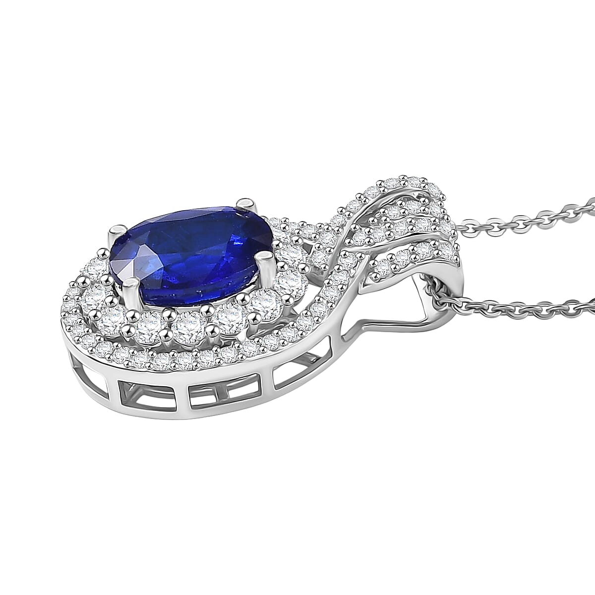 D'Joy Premium Tanzanian Blue Spinel and White Zircon 3.70 ctw Pendant Necklace in Rhodium Over Sterling Silver 20 Inches  image number 3