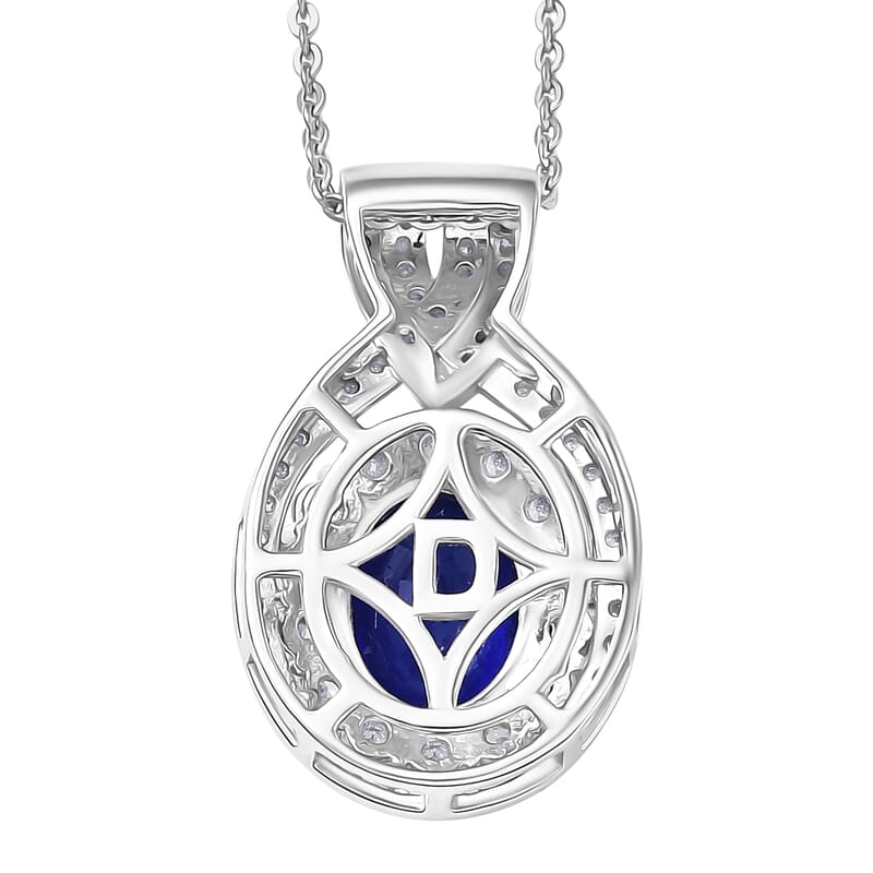 D'Joy Premium Tanzanian Blue Spinel (DF) and White Zircon 3.70 ctw Pendant Necklace in Rhodium Over Sterling Silver 20 Inches