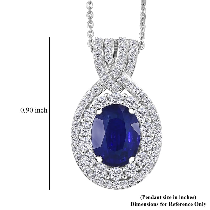 D'Joy Premium Tanzanian Blue Spinel (DF) and White Zircon 3.70 ctw Pendant Necklace in Rhodium Over Sterling Silver 20 Inches
