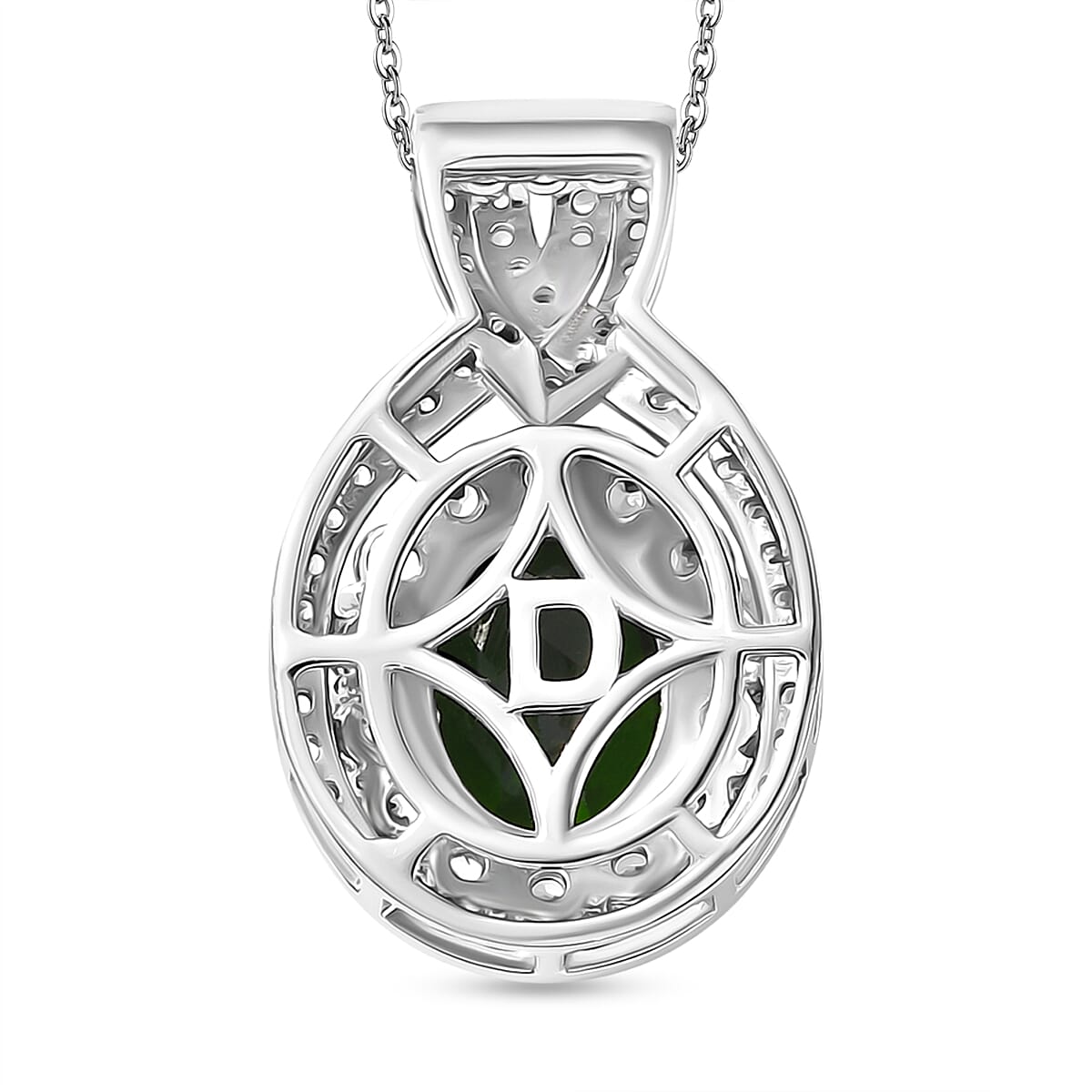 D'Joy Premium Chrome Diopside and White Zircon 3.30 ctw Beaded Mirror Pendant Necklace in Rhodium Over Sterling Silver 20 Inches