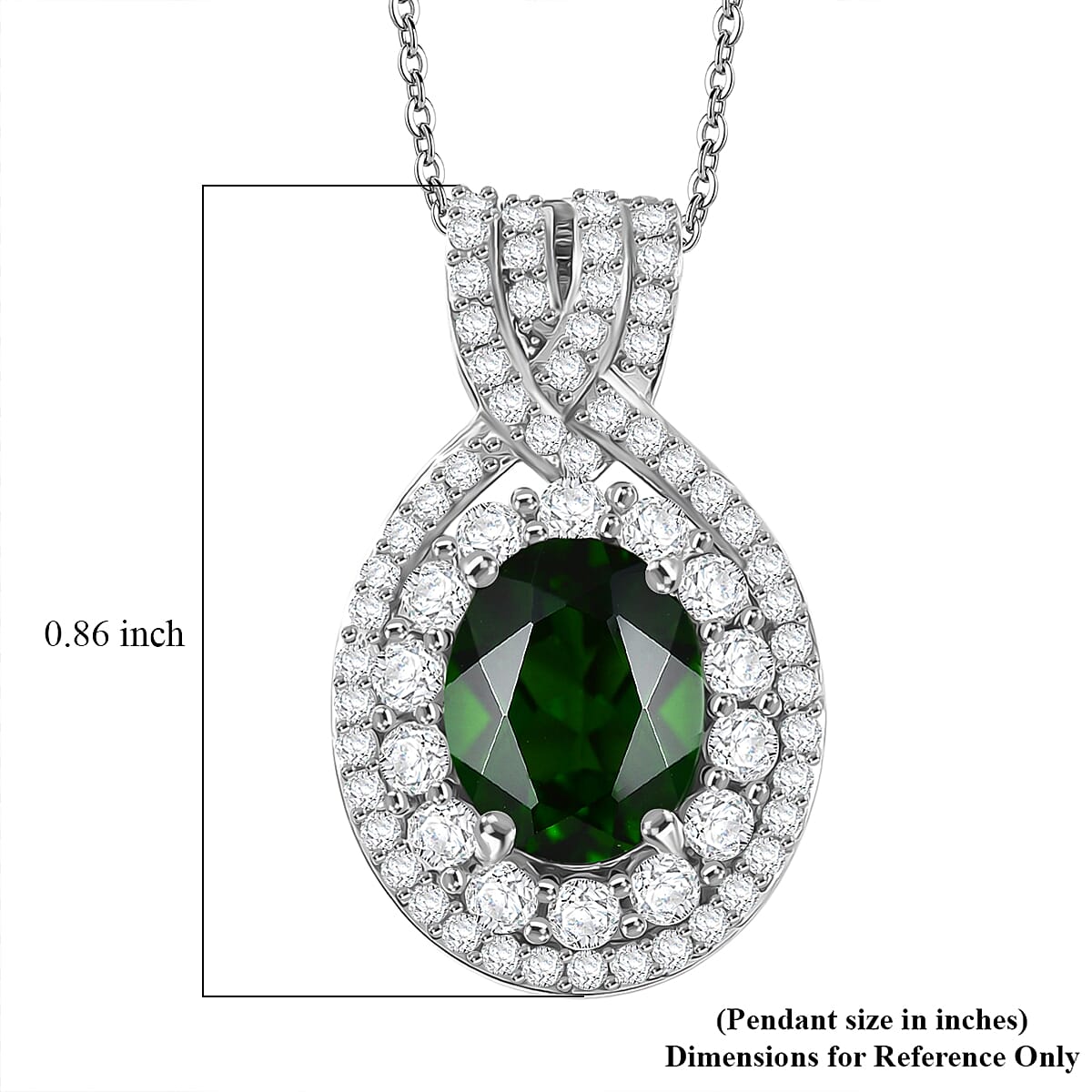 D'Joy Premium Chrome Diopside and White Zircon 3.30 ctw Beaded Mirror Pendant Necklace in Rhodium Over Sterling Silver 20 Inches