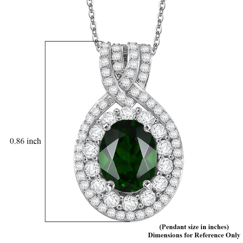 D'Joy Premium Chrome Diopside and White Zircon 3.30 ctw Beaded Mirror Pendant Necklace in Rhodium Over Sterling Silver 20 Inches