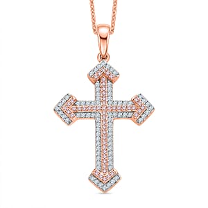 D'Joy Natural Pink and White Diamond (I3) 0.40 ctw Eternal Faith Cross Pendant Necklace in 18K Vermeil Rose Gold Over Sterling Silver 20 Inches