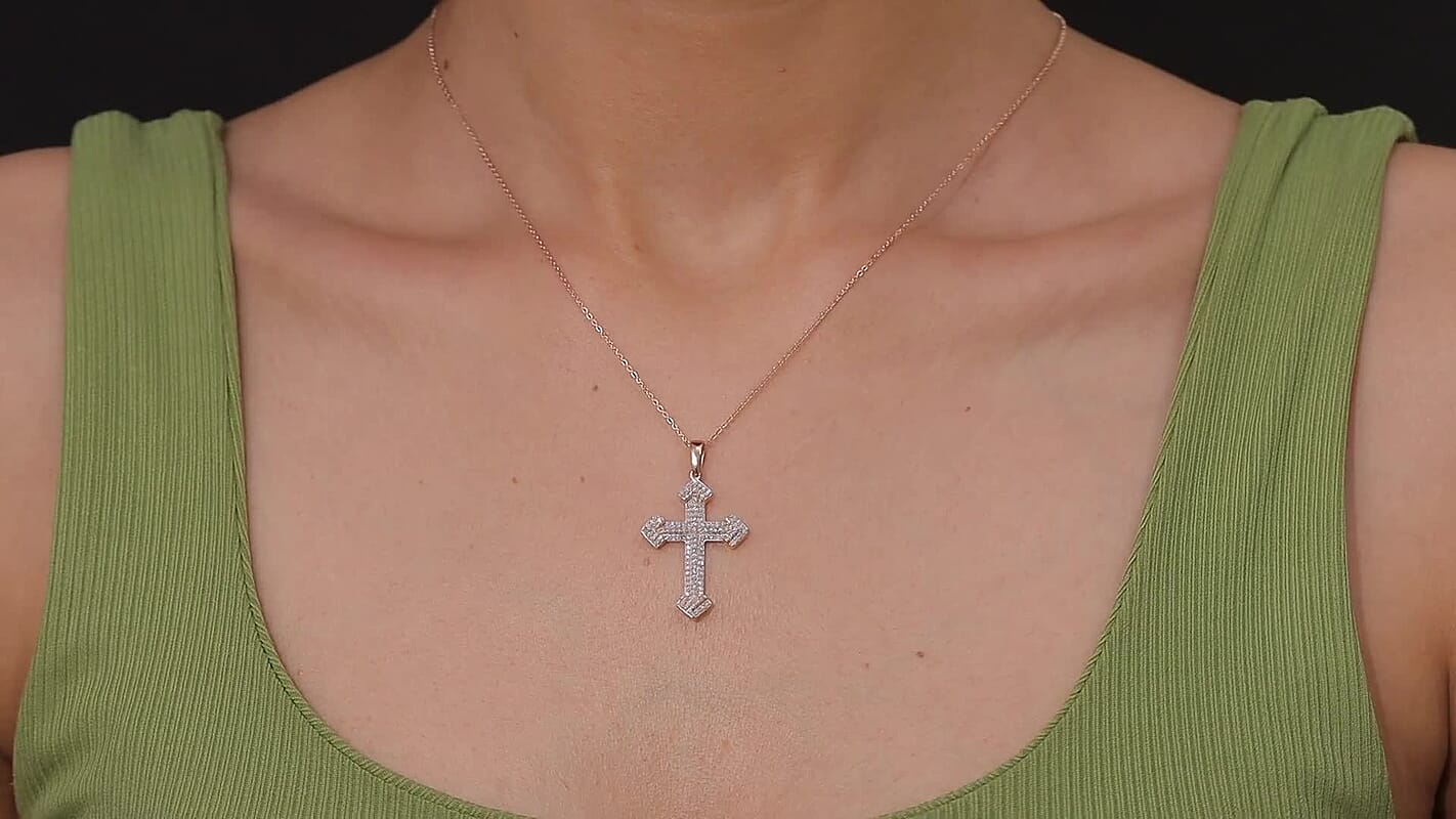 D'Joy Natural Pink and White Diamond (I3) 0.40 ctw Eternal Faith Cross Pendant Necklace in 18K Vermeil Rose Gold Over Sterling Silver 20 Inches