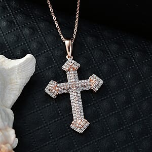 D'Joy Natural Pink and White Diamond (I3) 0.40 ctw Eternal Faith Cross Pendant Necklace in 18K Vermeil Rose Gold Over Sterling Silver 20 Inches