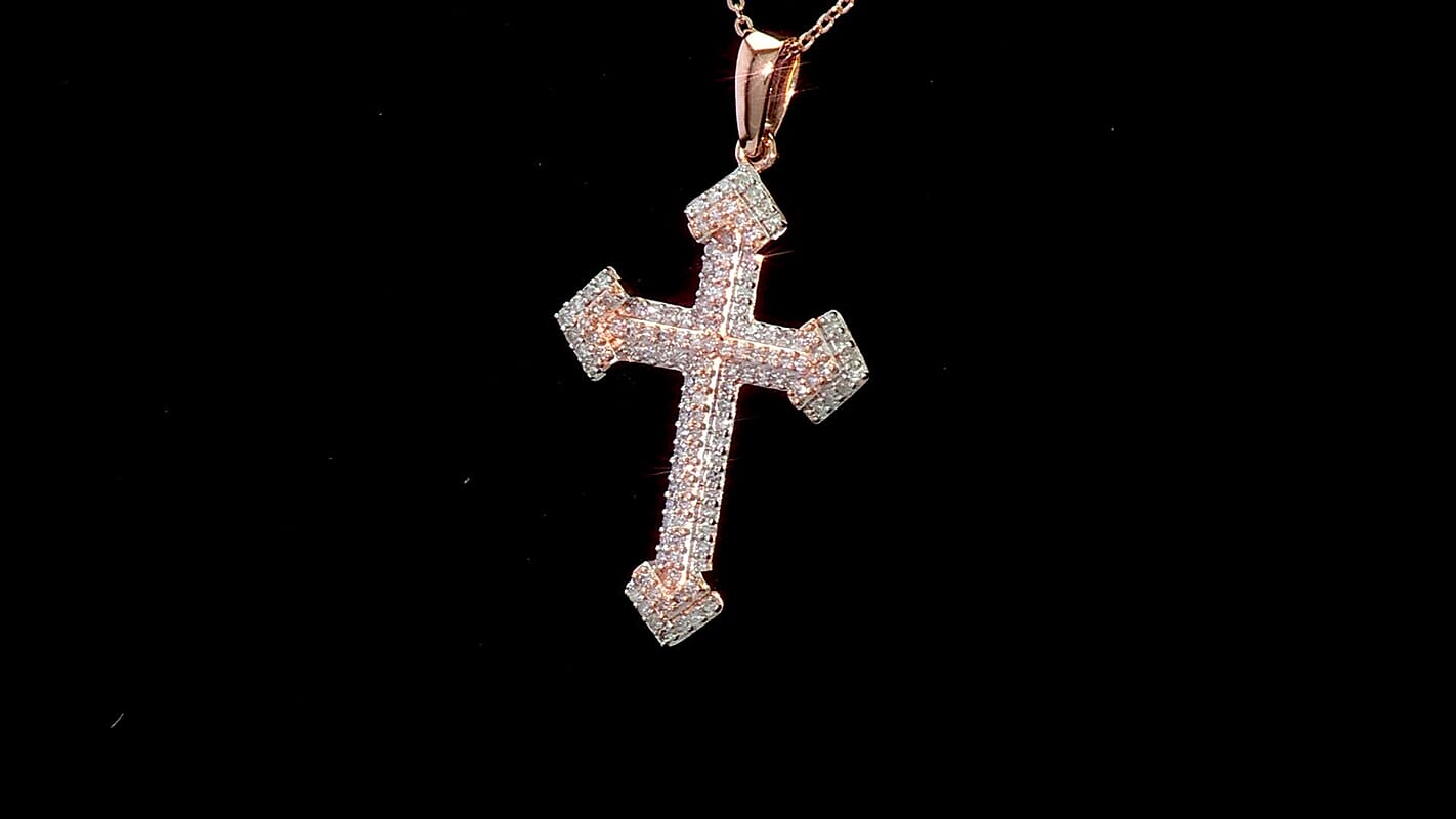 D'Joy Natural Pink and White Diamond (I3) 0.40 ctw Eternal Faith Cross Pendant Necklace in 18K Vermeil Rose Gold Over Sterling Silver 20 Inches