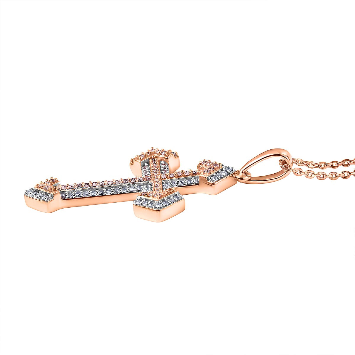 D'Joy Natural Pink and White Diamond (I3) 0.40 ctw Eternal Faith Cross Pendant Necklace in 18K Vermeil Rose Gold Over Sterling Silver 20 Inches image number 3