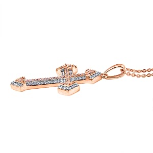 D'Joy Natural Pink and White Diamond (I3) 0.40 ctw Eternal Faith Cross Pendant Necklace in 18K Vermeil Rose Gold Over Sterling Silver 20 Inches
