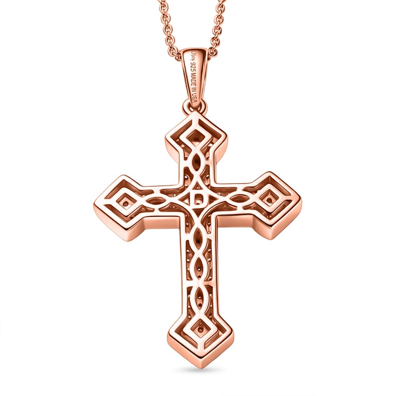 D'Joy Natural Pink and White Diamond (I3) 0.40 ctw Eternal Faith Cross Pendant Necklace in 18K Vermeil Rose Gold Over Sterling Silver 20 Inches