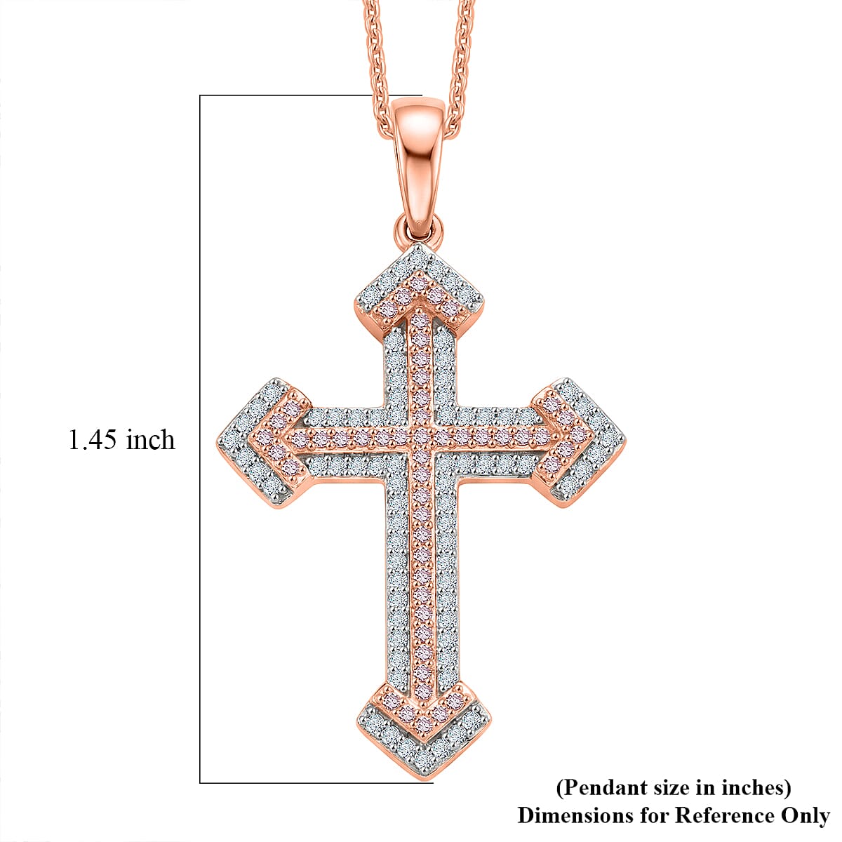 D'Joy Natural Pink and White Diamond (I3) 0.40 ctw Eternal Faith Cross Pendant Necklace in 18K Vermeil Rose Gold Over Sterling Silver 20 Inches image number 6