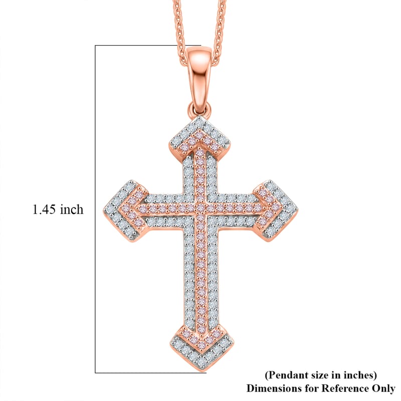 D'Joy Natural Pink and White Diamond (I3) 0.40 ctw Eternal Faith Cross Pendant Necklace in 18K Vermeil Rose Gold Over Sterling Silver 20 Inches