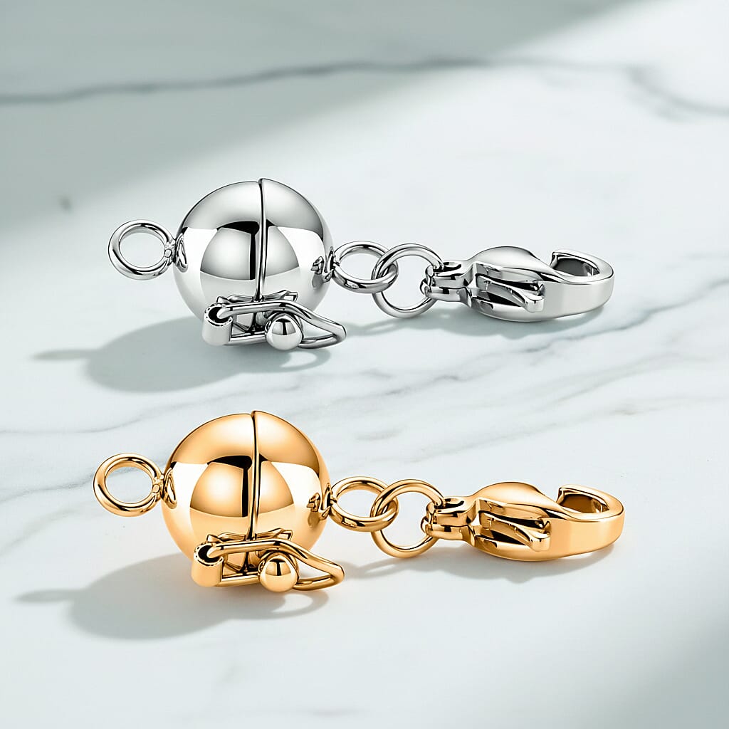 Set of 2 -9mm Lobster Lock with 9mm Magnetic Lock in Rhodium Over and ION Plated YG Stainless Steel