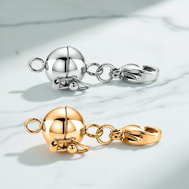 Set of 2 -9mm Lobster Lock with 9mm Magnetic Lock in Rhodium Over and ION Plated YG Stainless Steel