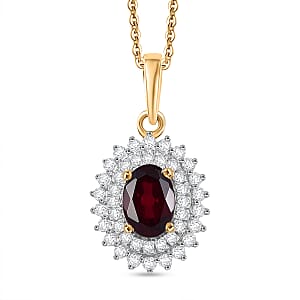 Luxoro Premium Anthill Garnet and I2 Diamond 1.20 ctw Bloomed Love Pendant Necklace 20 Inches in 10K Yellow Gold (Del. in 5-7 Days) 