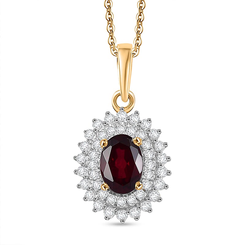 Luxoro Premium Anthill Garnet and I2 Diamond 1.20 ctw Bloomed Love Pendant Necklace 20 Inches in 10K Yellow Gold