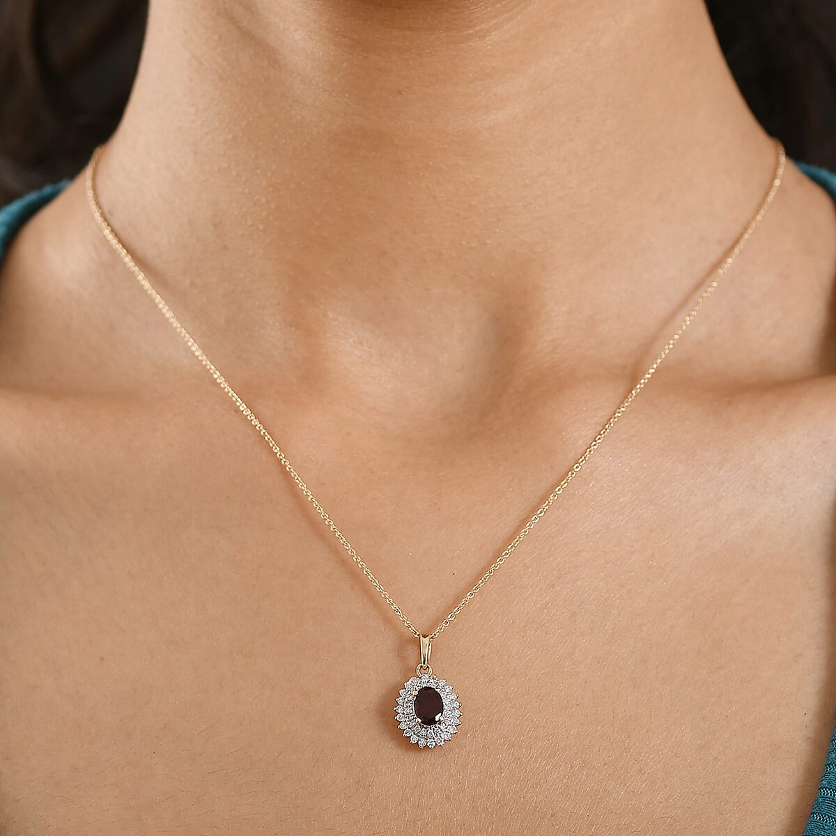 Luxoro Premium Anthill Garnet and I2 Diamond 1.20 ctw Bloomed Love Pendant Necklace 20 Inches in 10K Yellow Gold (Del. in 5-7 Days)  image number 2