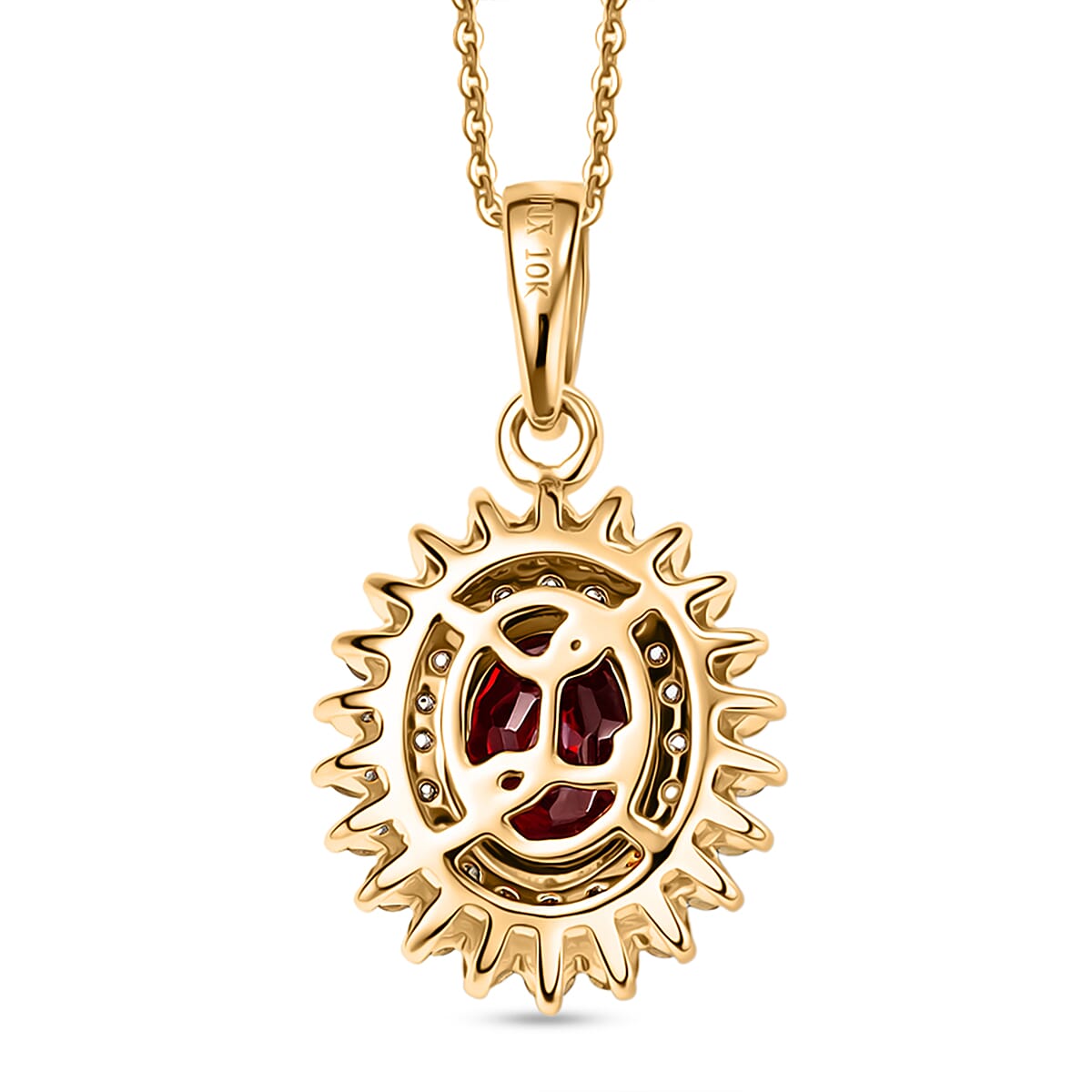 Luxoro Premium Anthill Garnet and I2 Diamond 1.20 ctw Bloomed Love Pendant Necklace 20 Inches in 10K Yellow Gold (Del. in 5-7 Days)  image number 4