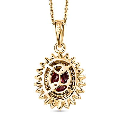 Luxoro Premium Anthill Garnet and I2 Diamond 1.20 ctw Bloomed Love Pendant Necklace 20 Inches in 10K Yellow Gold
