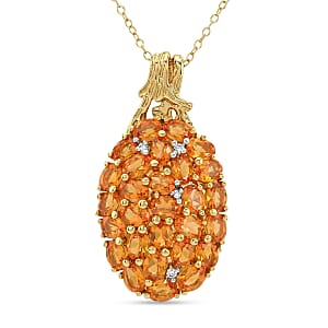 D'Joy Jalisco Fire Opal and White Zircon 3.75 ctw Pendant Necklace in 18K Vermeil Yellow Gold Over Sterling Silver 20 Inches 