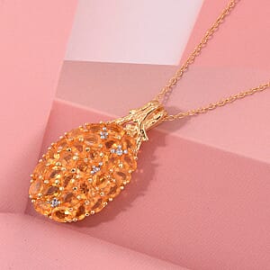 D'Joy Jalisco Fire Opal and White Zircon 3.25 ctw Pendant Necklace in 18K Vermeil Yellow Gold Over Sterling Silver 20 Inches 