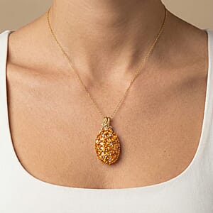 D'Joy Jalisco Fire Opal and White Zircon 3.25 ctw Pendant Necklace in 18K Vermeil Yellow Gold Over Sterling Silver 20 Inches 