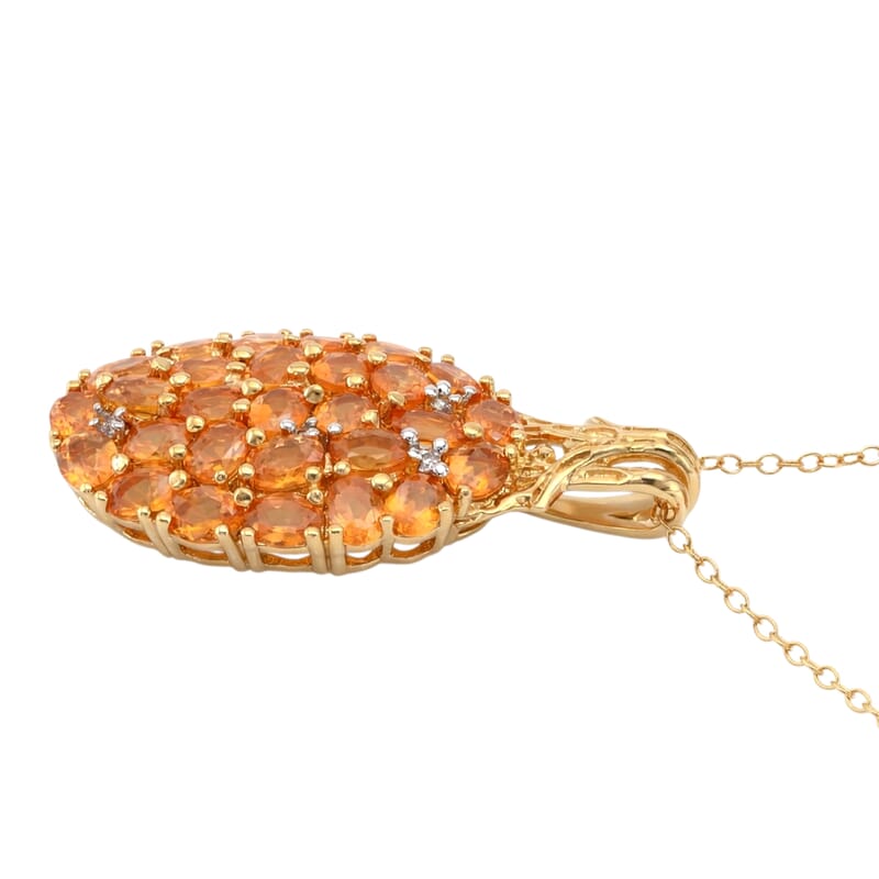 D'Joy Jalisco Fire Opal and White Zircon 3.25 ctw Forest Radiance Pendant Necklace in 18K Vermeil Yellow Gold Over Sterling Silver 20 Inches
