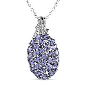 D'Joy Tanzanite and White Zircon 4.90 ctw Pendant Necklace in Rhodium Over Sterling Silver 20 Inches 
