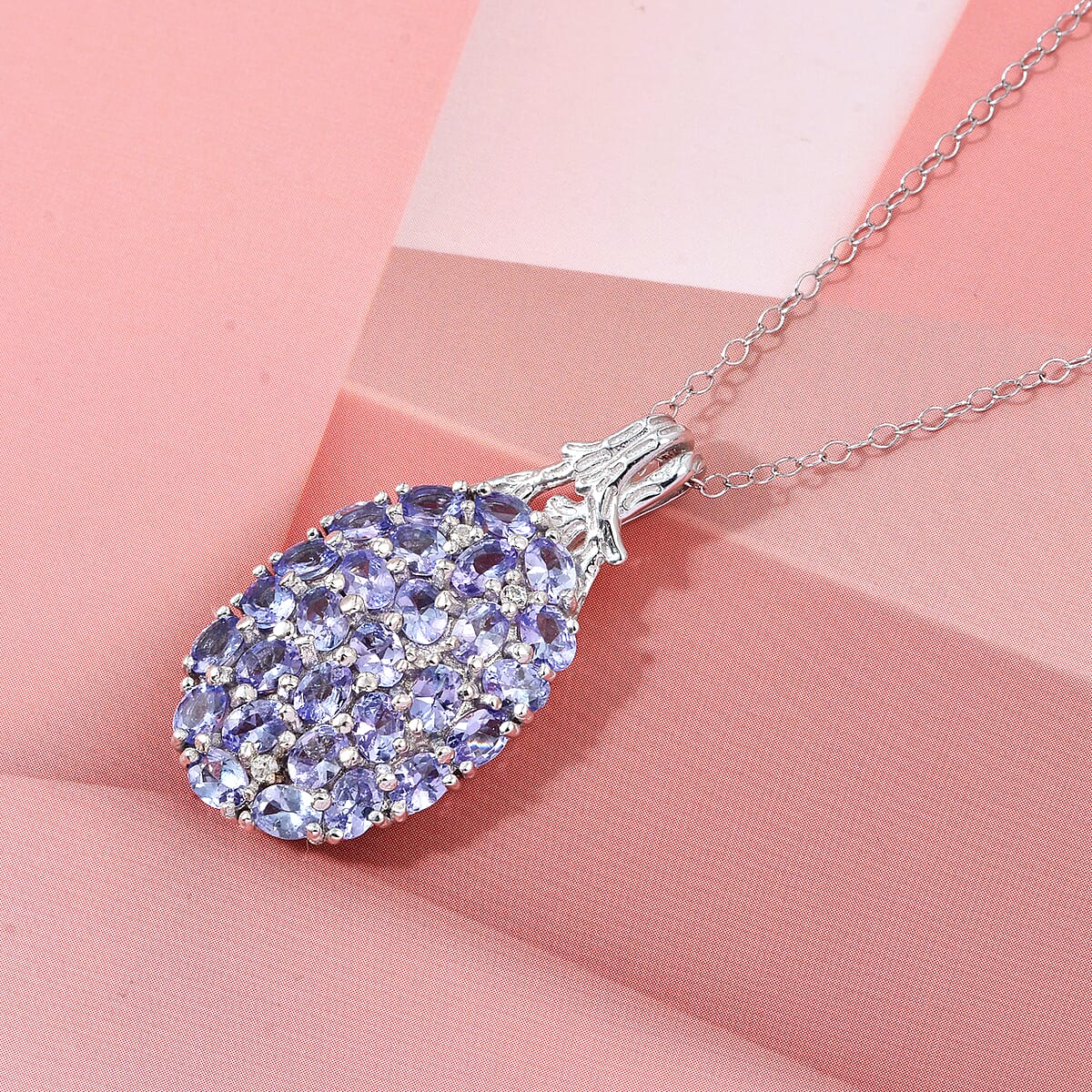 D'Joy Tanzanite and White Zircon 4.90 ctw Pendant Necklace in Rhodium Over Sterling Silver 20 Inches  image number 1