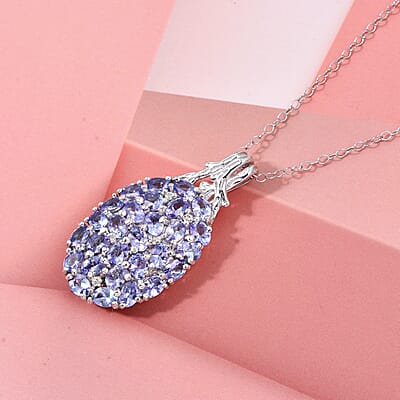 D'Joy Tanzanite and White Zircon 4.40 ctw Forest Radiance Pendant Necklace in Rhodium Over Sterling Silver 20 Inches
